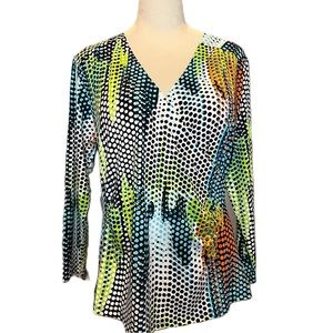 Peck & Peck Size Large Mock Wrap Top with Dots